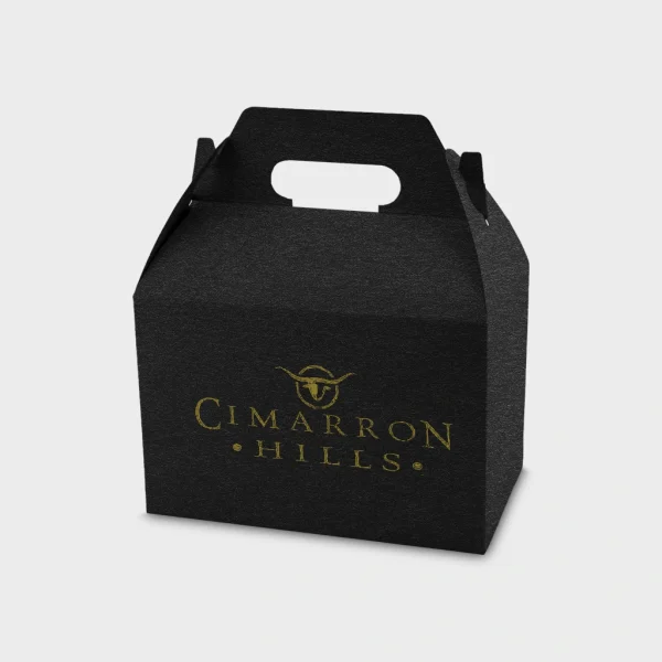 Black kraft gable boxes with handle for custom gift and retail packaging