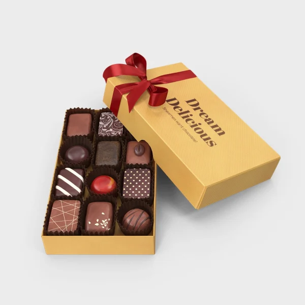 Two piece chocolate box with elegant lid and base design