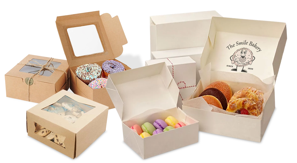 Wholesale bakery boxes stacked and ready for packaging