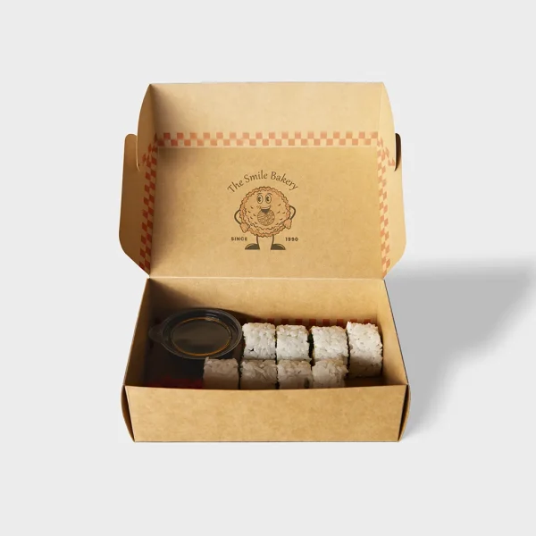 Personalized bakery boxes featuring a printed brand logo on the front