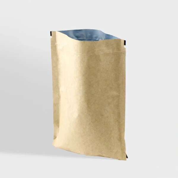 Custom kraft stand-up pouches with logo and eco-friendly materials, perfect for sustainable product packaging.