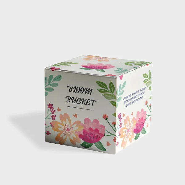 Customized flower box with personalized branding and elegant floral design