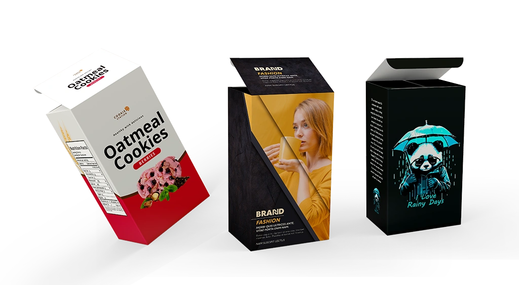 Custom straight tuck boxes with premium finishes and sturdy construction, ideal for retail packaging.