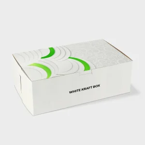 White Kraft Box with Modern Green and Grey Pattern Design on Lid