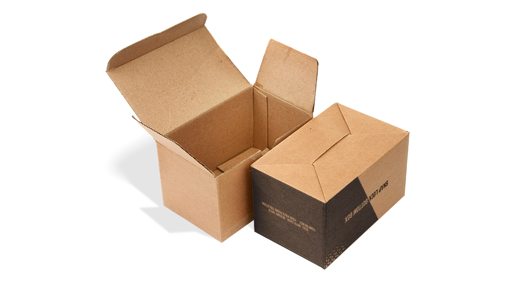 Custom printed 1-2-3 bottom boxes with eco-friendly kraft material and secure assembly, ideal for retail and product packaging.