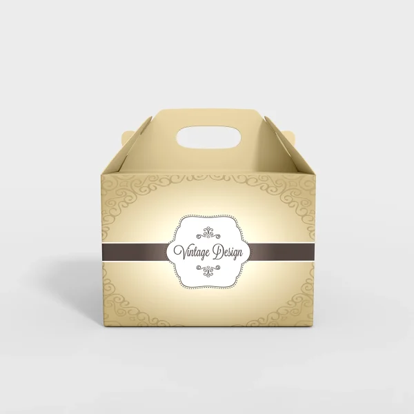 Custom printed gable box with handle, featuring personalized branding and sturdy design