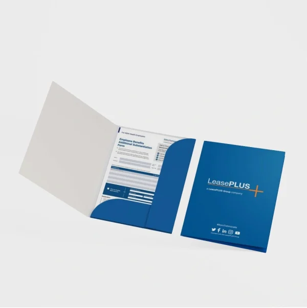 Printed presentation folder with custom designs and durable construction, ideal for professional document organization.