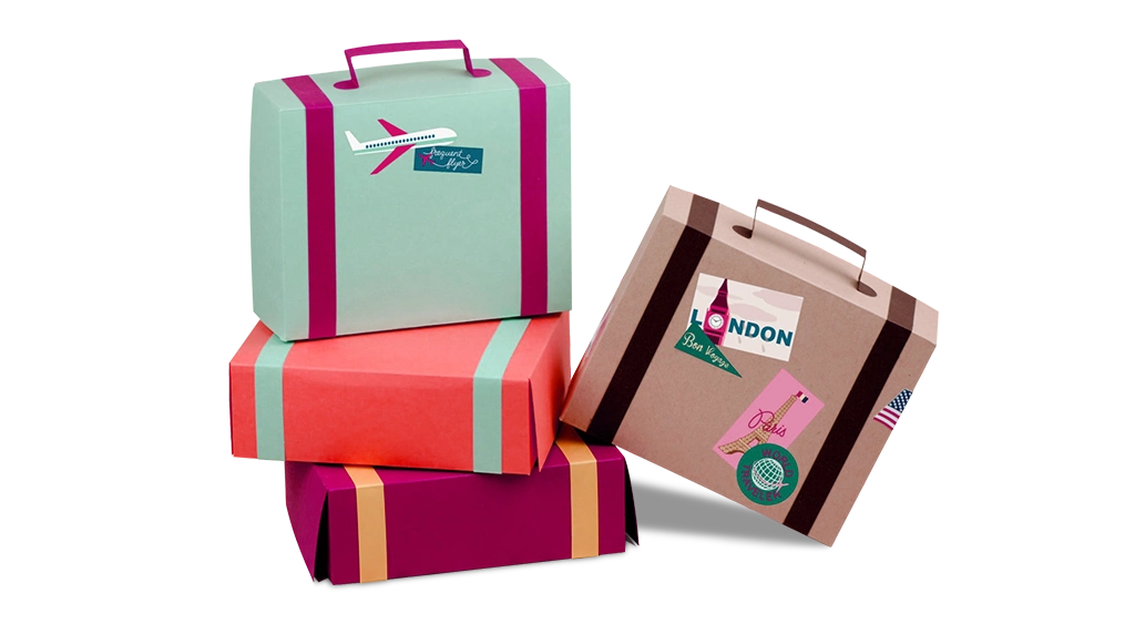Custom suitcase boxes with sturdy construction and a stylish design, perfect for gift packaging and storage.